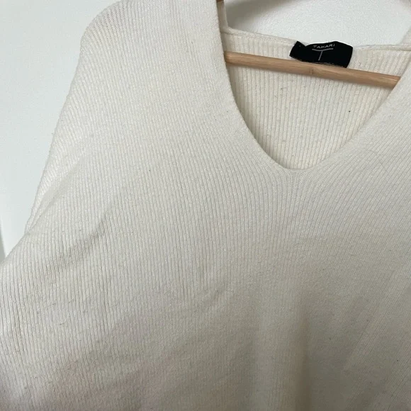 Tahari V-Neck Hooded Sweater in Cream - Picture 3 of 5